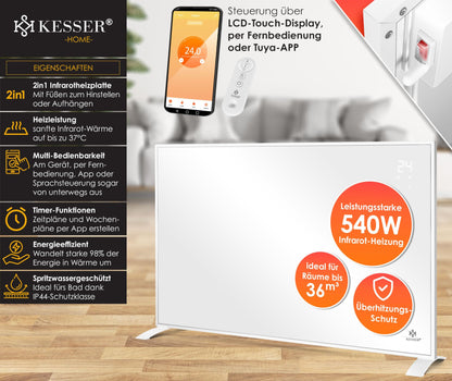KESSER Infrarotheizung 540W Heizpaneel – Stand-/Wandmontage