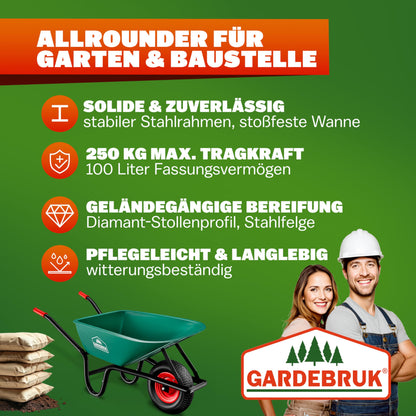 GARDEBRUK Bauschubkarre 100L Kunststoffwanne Luftreifen