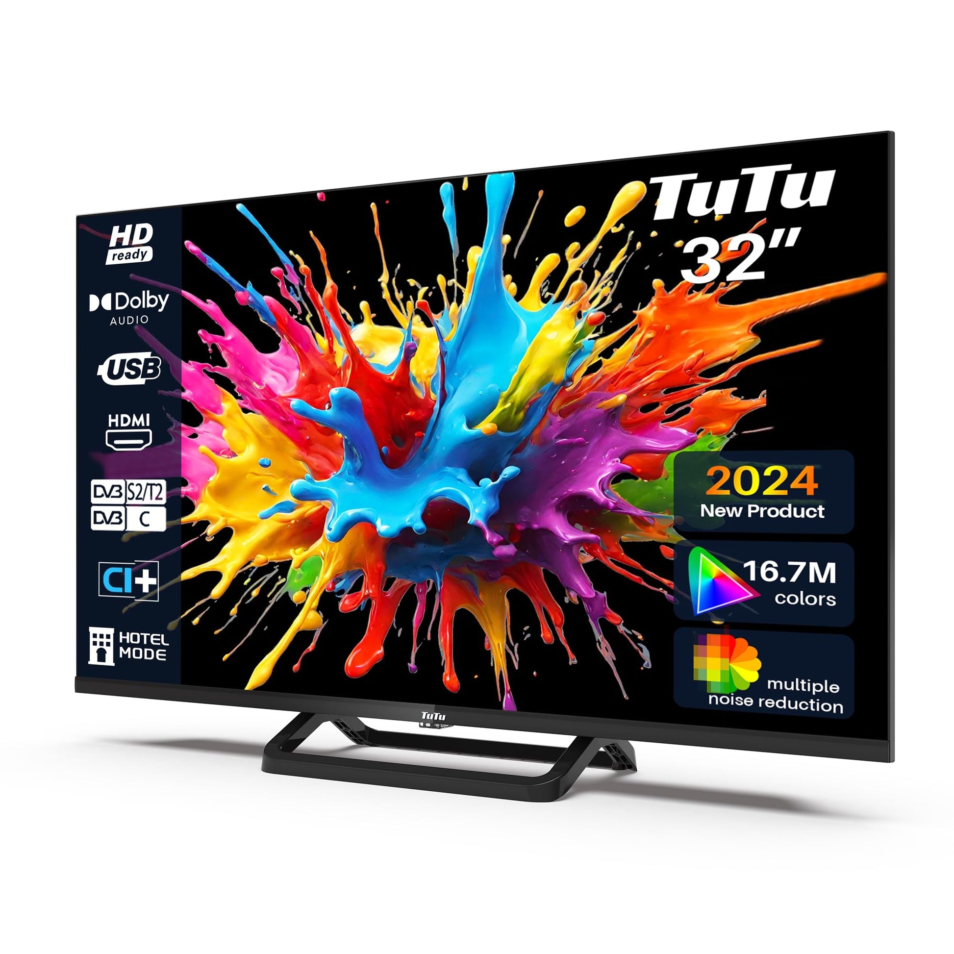 TuTu TUB32HN1NC LED Fernseher - 32 Zoll HD-Ready Triple Tuner, schwarz, für HD-Inhalte und alle gängigen TV-Signale.