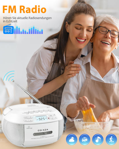 Greadio Boombox CD/Kassettenspieler Bluetooth FM Radio – Weiss