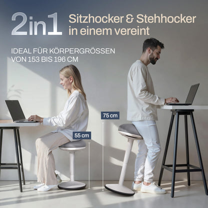 Wohnperle ergonomischer 2in1 Bürohocker höhenverstellbar – Weiss