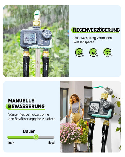 RAINPOINT Bewässerungscomputer 2 Zonen mit Messing-Anschlüssen