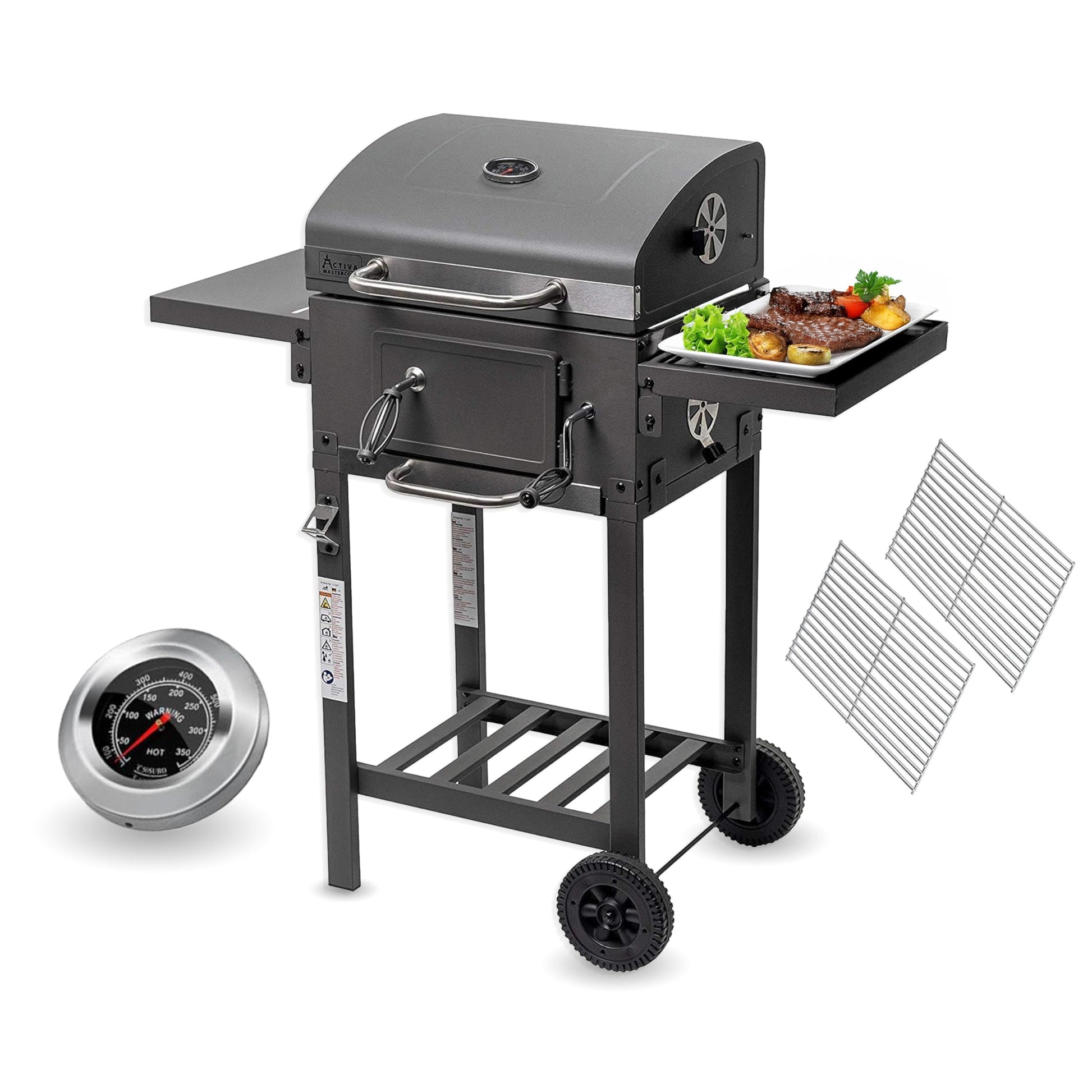 ACTIVA Holzkohlegrill Angular Smart mit Deckel und Thermometer