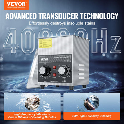 VEVOR Ultraschallreiniger 2 L mit Heiztimer und Edelstahlkorb, 60 W