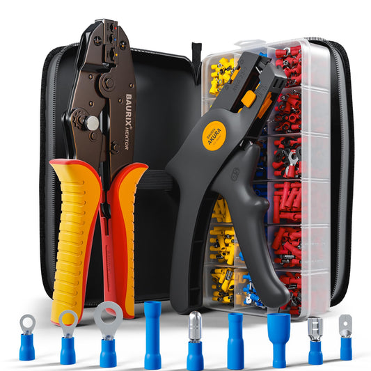 BAURIX HEKTOR & AKURA Crimpzange Set: Crimpzange und Abisolierzange für Kabelschuhe.
