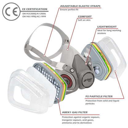 AirGearPro M-500 Atemschutzmaske mit ABEK1-P2 Filter, Gasmaske