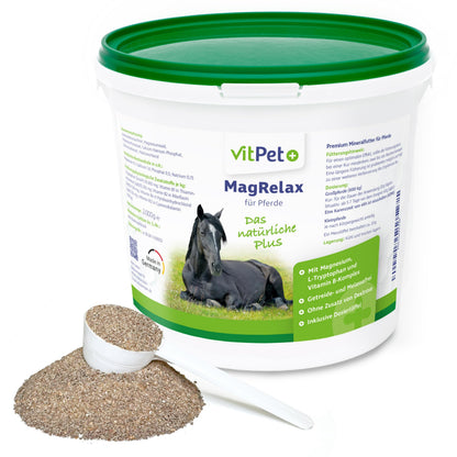 VitPet+ MagRelax Magnesium für Pferde mit Tryptophan, 2 kg – Mineralfutter im Eimer mit Dosierlöffel