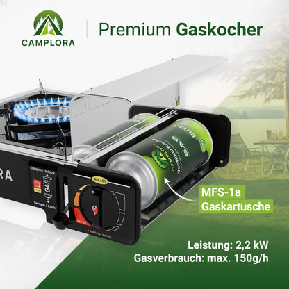 CAMPLORA Gaskocher MSF-1a Set mit 16 Kartuschen & Koffer