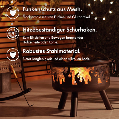VonHaus Feuerstelle Feuerkorb aus Stahl mit Funkenschutz & Schürhaken