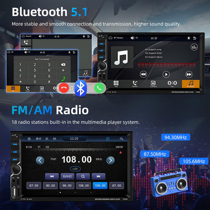 Podofo 2 DIN Carplay Android Auto Autoradio 7 Zoll - Kamera