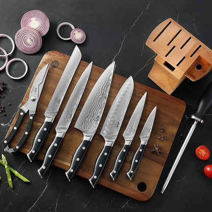 Damastmesser Set Küchenmesser – 9tlg. Profi inkl. Messerblock