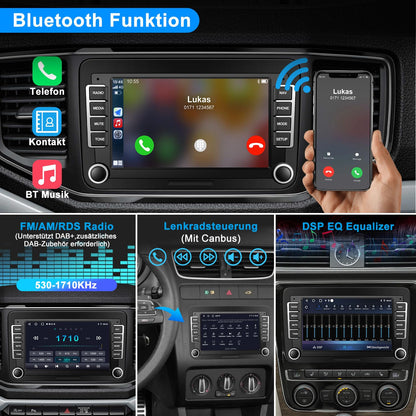 Lehwey 2DIN Autoradio Android 14 DAB+ Carplay 7 Zoll Display