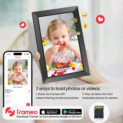 FRAMEO Digitaler Bilderrahmen WLAN 10,1 Zoll IPS Touchscreen 32GB