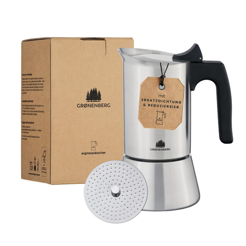 Groenenberg Espressokocher Edelstahl, induktionsgeeignet, 4-6 Tassen – Mokkakanne zur Espressozubereitung