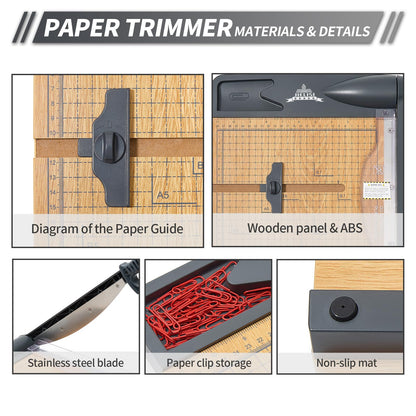JIELISI Holz-Guillotine-Papierschneider Manuell – 32 Blatt A4