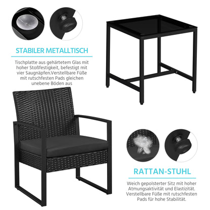 Yaheetech Balkonmöbel Set 3-teilig, Polyrattan Sitzgruppe Schwarz