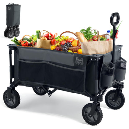 TIMBER RIDGE XXL Bollerwagen faltbar, Handwagen mit Getränkehalter, verstellbarem Griff und Schwenkrad