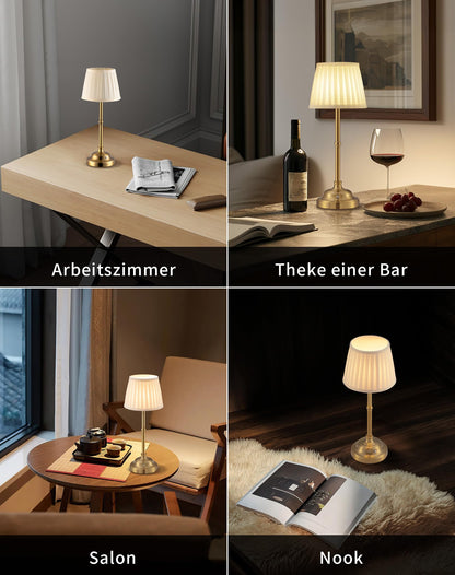 VISDANFO LED Tischlampe kabellos dimmbar, Akku Nachttischlampe gold