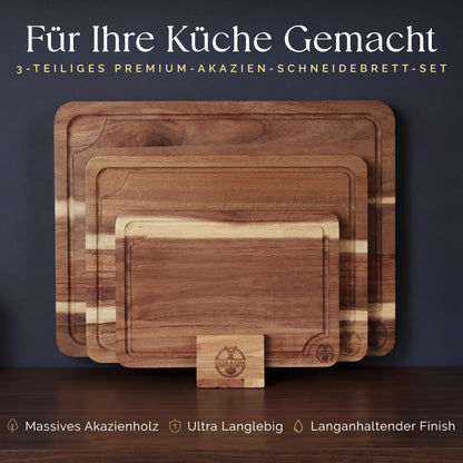 Deer & Oak Schneidebrett-Set Akazie, 3-teilig mit Ständer und Öl