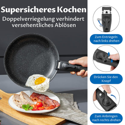 BEZIA Induktions Pfannen Set - Abnehmbare Griffe Antihaft
