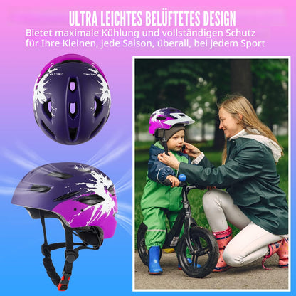 RaMokey Kinder Fahrradhelm mit LED-Rücklicht 50–56 cm Lila/Rose