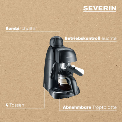 SEVERIN Espressomaschine KA 5978 mit Milchschaumdüse, schwarz
