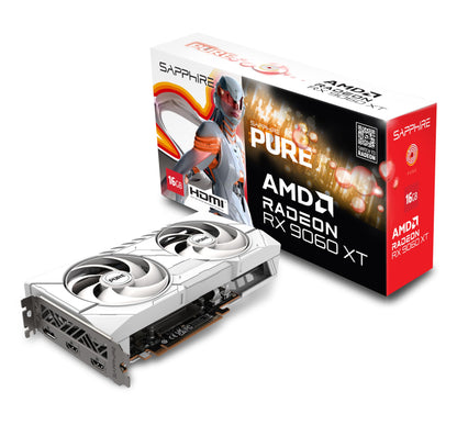 SAPPHIRE PURE RX9060XT AMD 16GB Grafikkarte - Weiss