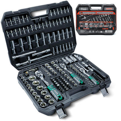 CCLIFE Steckschlüsselsatz 187-tlg. Cr-V Ratschenkoffer 72 Z. 1/2" 1/4" 3/8"