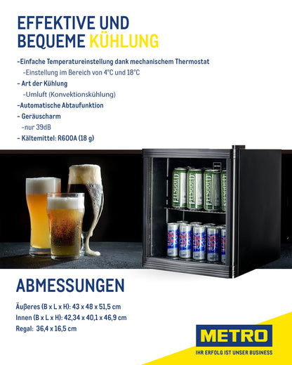 METRO Professional Mini-Kühlschrank GPC1046, 46 L, Glastür, schwarz