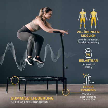 SportPlus Fitness Trampolin für Zuhause – Mit Haltestange