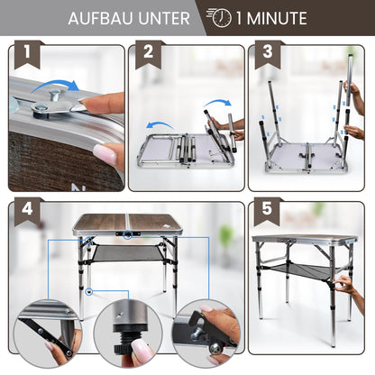 ALPINEZ Campingtisch klappbar, höhenverstellbar, 60 x 40 cm, Aluminium