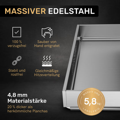 AMZBBQ Premium Plancha Set – Edelstahl 40x30cm, 5mm