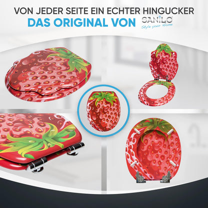 Sanilo WC-Sitz mit Absenkautomatik aus Holz, Motiv Strawberry