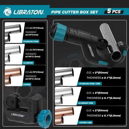 LIBRATON Rohrschneider Set 3-50 mm für Kupfer, PEX und PVC