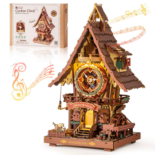 ROBOTIME 3D Puzzle Kuckucksuhr LC901C, Holz-Modellbausatz aus Sperrholz mit Pendel
