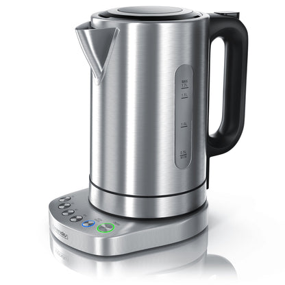 Arendo Edelstahl Wasserkocher mit Temperaturwahl, 1,7 l, 3000 W, silber, mit Basisstation