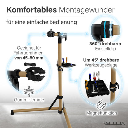 VELOJA Profi Fahrrad E-Bike Montageständer - Schwerlast 50kg
