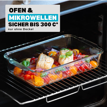 Igluu Meal Prep Auflaufform aus Borosilikatglas mit Deckel, 2,2 Liter