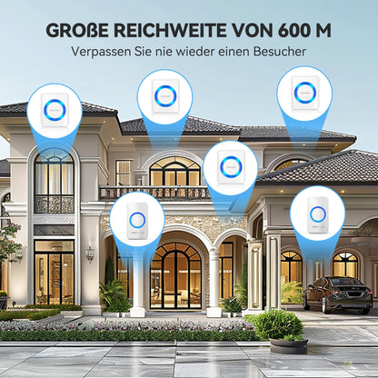 TECKNET Funkklingel Set IP65 mit 2 Sendern und 4 Empfängern