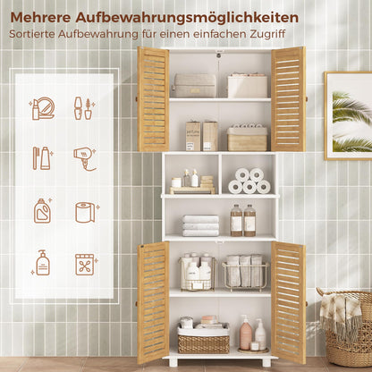FORABAMB Badezimmerschrank hoch mit 4 Bambustüren, 60 x 30 x 170 cm