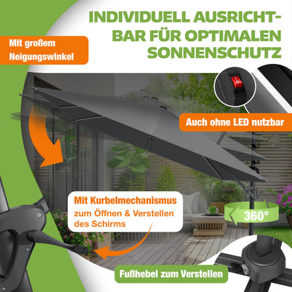 KESSER Sonnenschirm Ampelschirm SUN XL 300 x 300 cm, Anthrazit