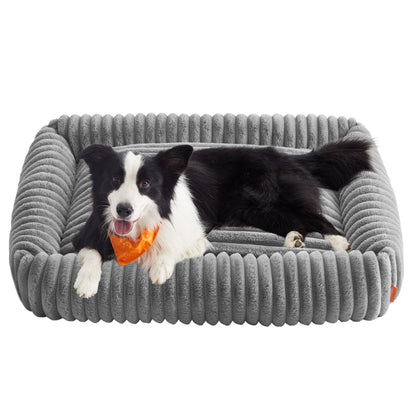 Feandrea Hundebett, waschbar, 106 x 75 x 20 cm, taubengrau – Hundekissen aus geripptem Kaninchenfellimitat