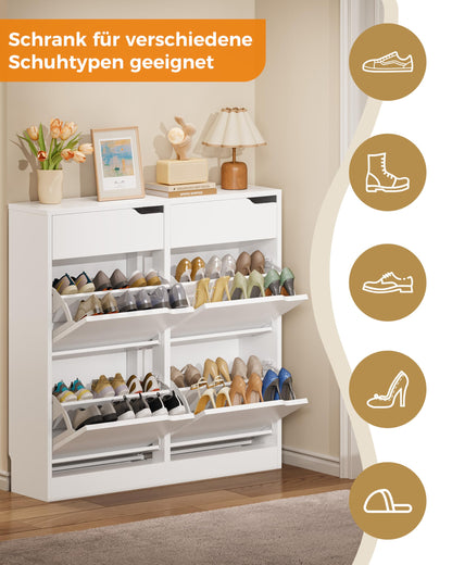 IRONCK Schuhschrank mit 4 Klappen und 2 Schubladen, schmal, weiss