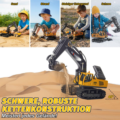 PENGBU RC Ferngesteuerter Bagger 1:18 mit Metallschaufel, 11 Kanäle