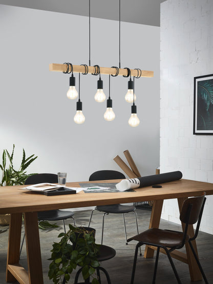 EGLO Townshend Pendelleuchte Industrial 6-flammig - Schwarz/Braun