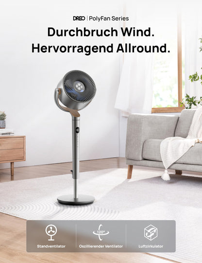 DREO Smart Standventilator mit Wi-Fi, 20 dB leise, höhenverstellbar