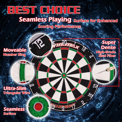 WIN.MAX Steeldartscheibe Set mit 12 Dartpfeilen und 24 Flights