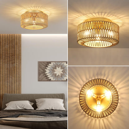 Rayofly Boho Deckenlampe HLF17, 3-flammig mit Rattan-Lampenschirm