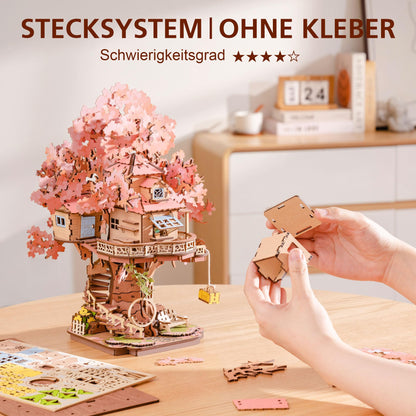 Rolife 3D Puzzle Sakura Baumhaus, Holz-Modellbausatz, 535 Teile