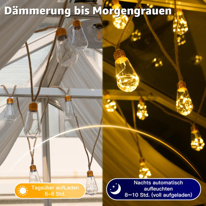 Ollny Solar Lichterkette Aussen, 24 S17 Glühbirnen, 12 m, dimmbar